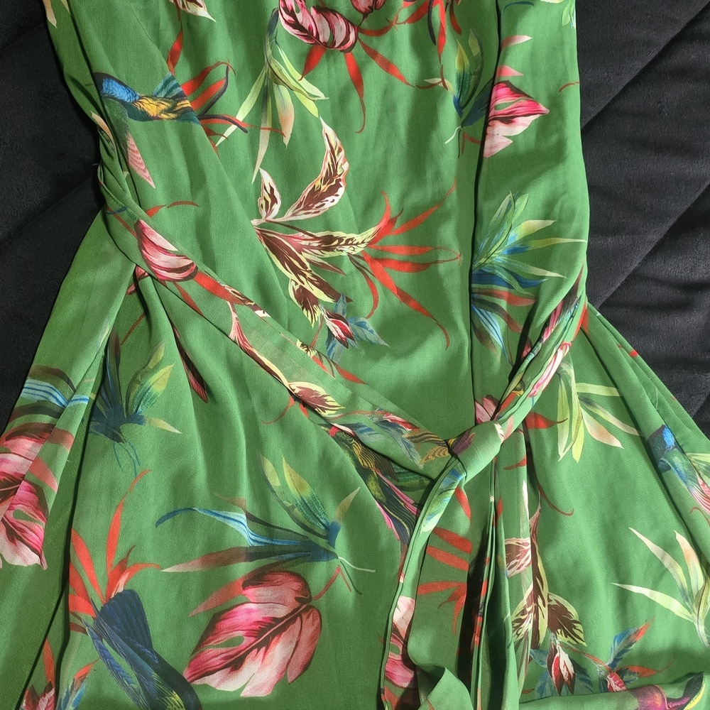 New York & Company Strapless Green Floral Asymmetrical Dress